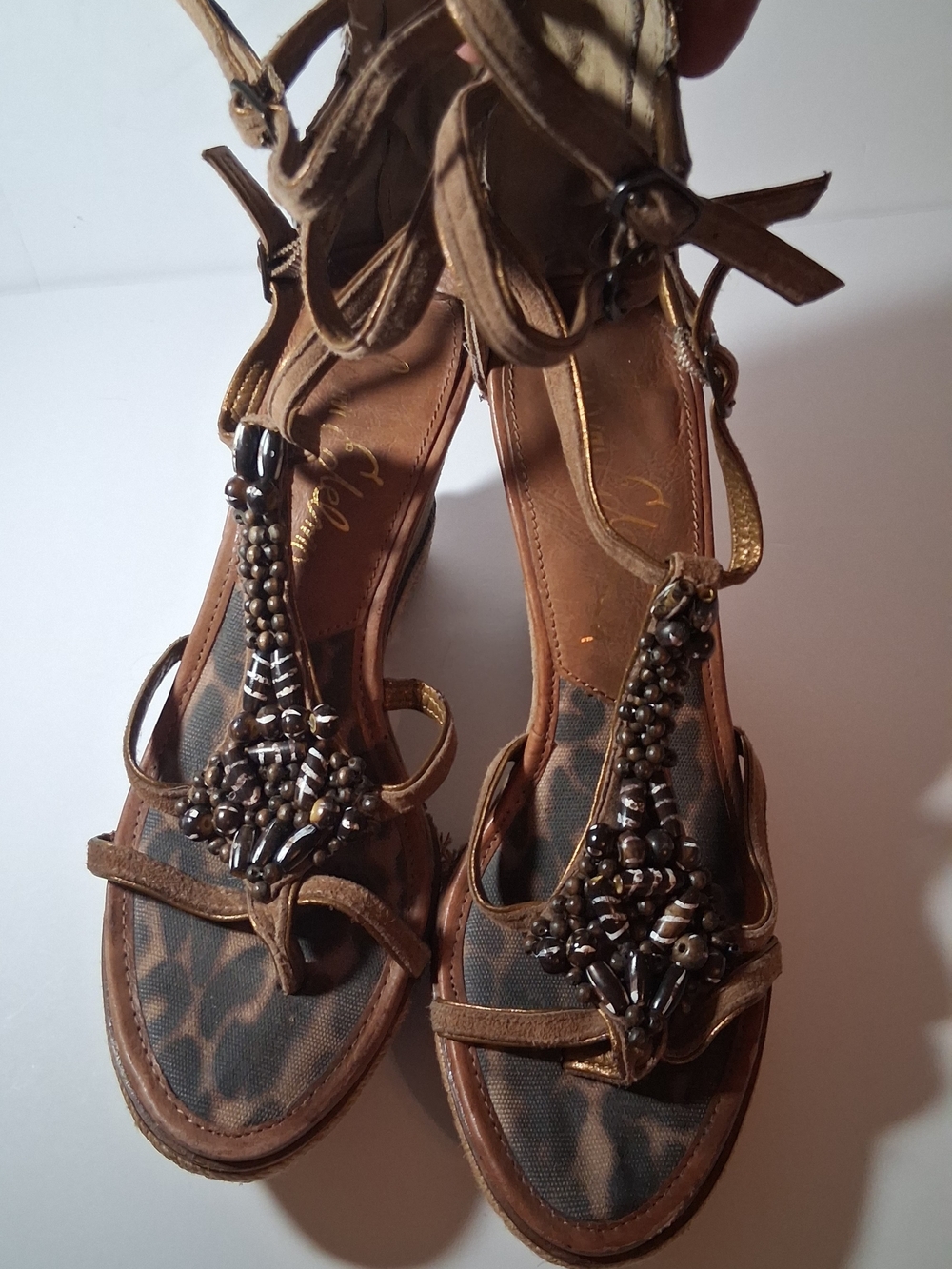 Sam Edelman Brown Beaded Gladiator Heels Women's Size 7